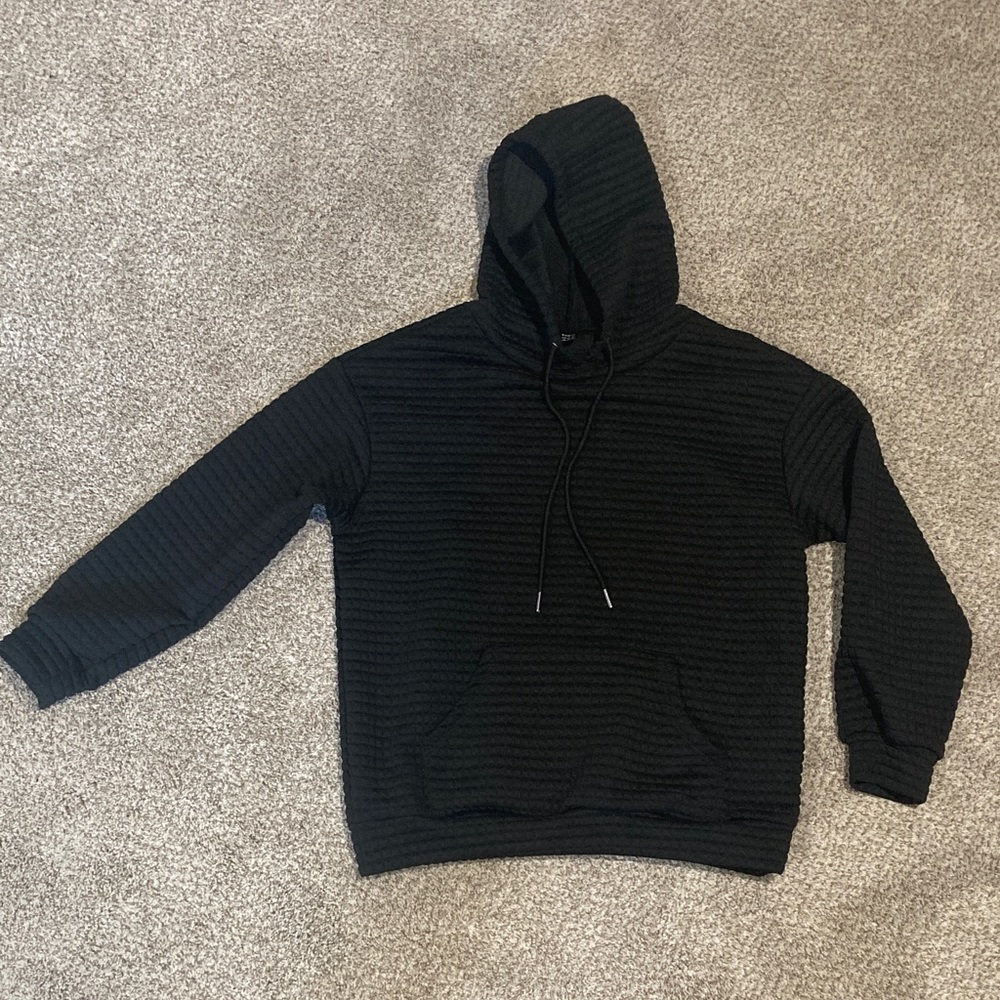 Oversized Black Quilted texture Hoodie